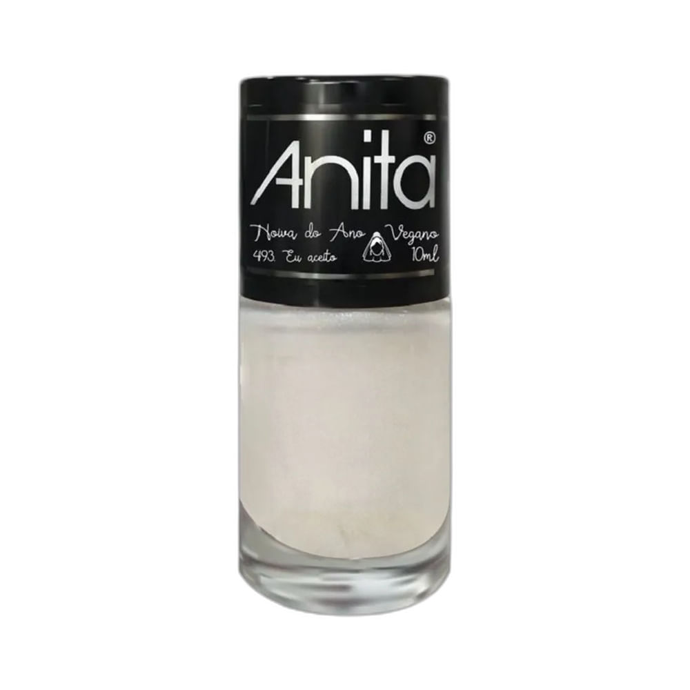 Frasco de esmalte Anita Noiva do Ano Eu Aceito branco perolado